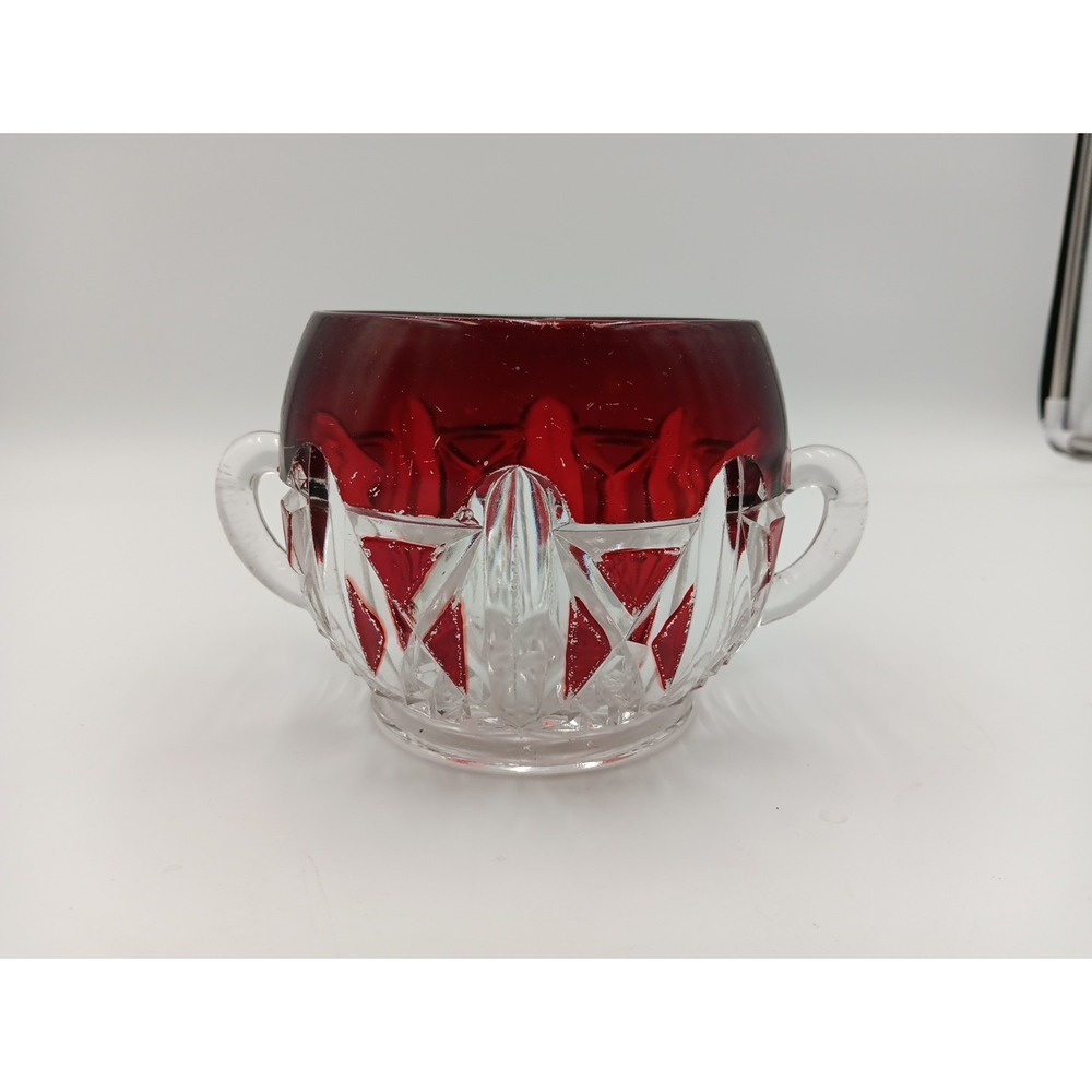 VTG Triple Triangle Ruby Stained Doyle & Co 876‎ EAPG Sugar Bowl Antique